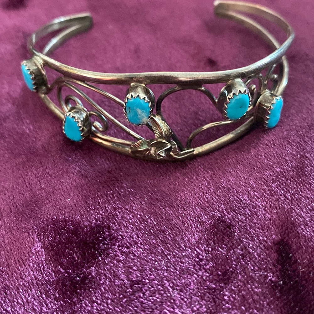 Sterling Silver Turquoise Adjustable Bracelet - image 1